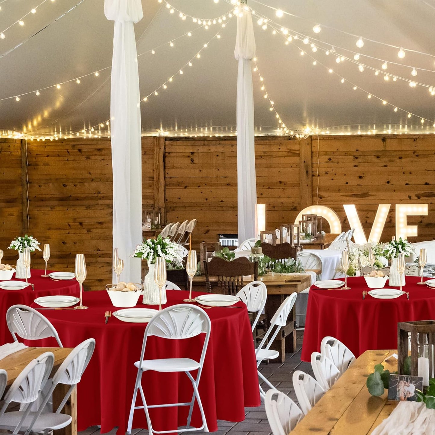 Fitable 8 Pack Round Tablecloths: Stain Resistant Wrinkle Free Circle Table Clothes, Washable Reusable Polyester Table Covers for Wedding Christmas Party Birthday Banquet Reception(Red, 120 Inch)