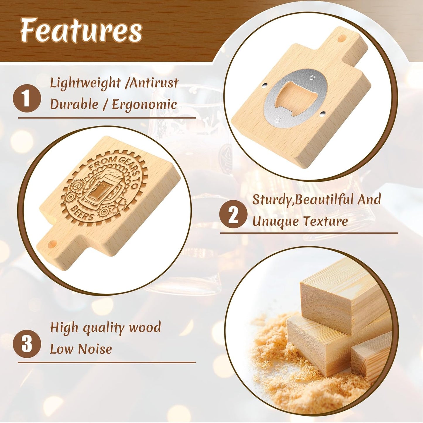 8 Custom Magnetic Bottle Opener Refrigerator, Personalized Engraved Wood Beer Openers, Wooden Round Fridge Magnet for Beer Lover Wedding Guest Bars Parties Men Gift Father's Day (Square With Handle)