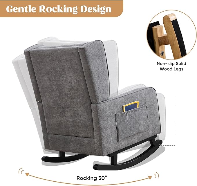 HCHAIRH Nursery Rocking Chairs, Modern Wingback Accent Chairs - Image 3