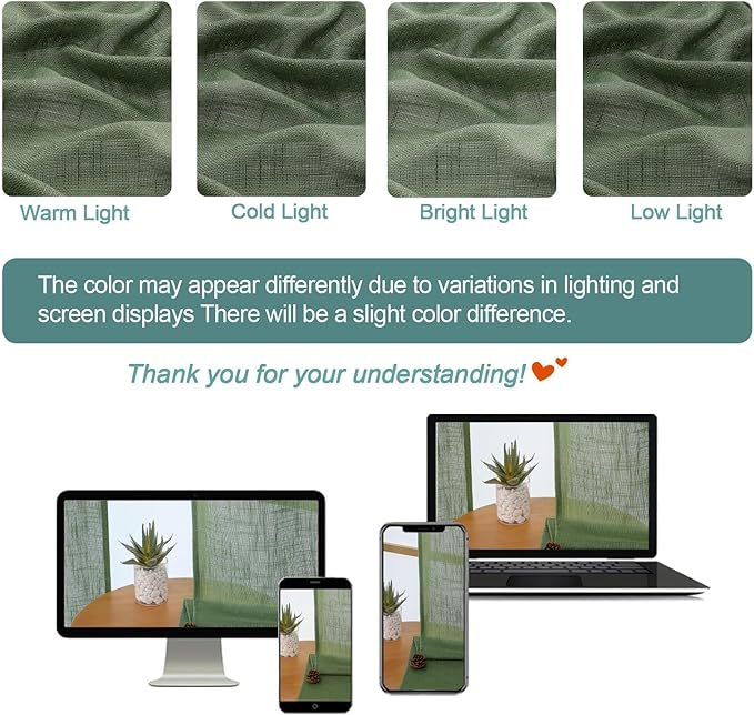 Chyhomenyc Sage Green Semi Sheer Curtains 36 Inch Length, Light Filtering Faux - Image 3