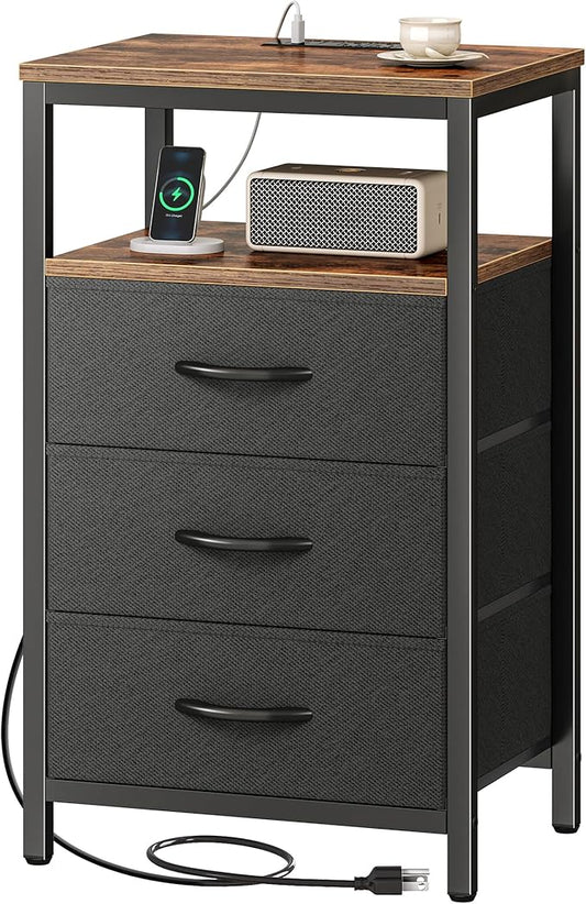 Huuger Nightstand with Charging Station, 27.6 Inch End Table Bedside Table with by Huuger