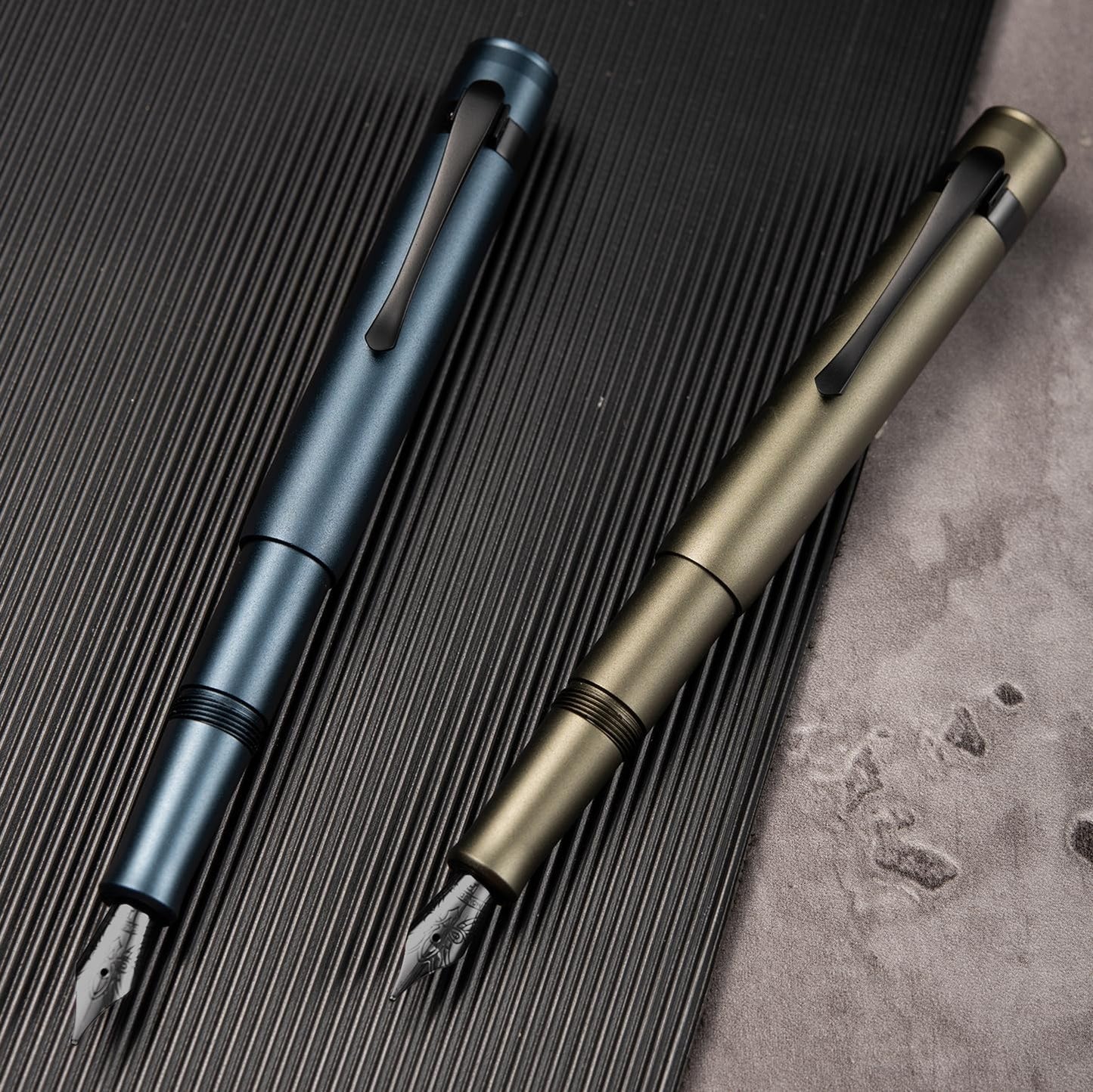 Hongdian M2 Black Forest Mini Fountain Pen, Fine Soft Nib & Sleek Shape Aluminium Short Pocket Travel Pen (Midnight Blue)