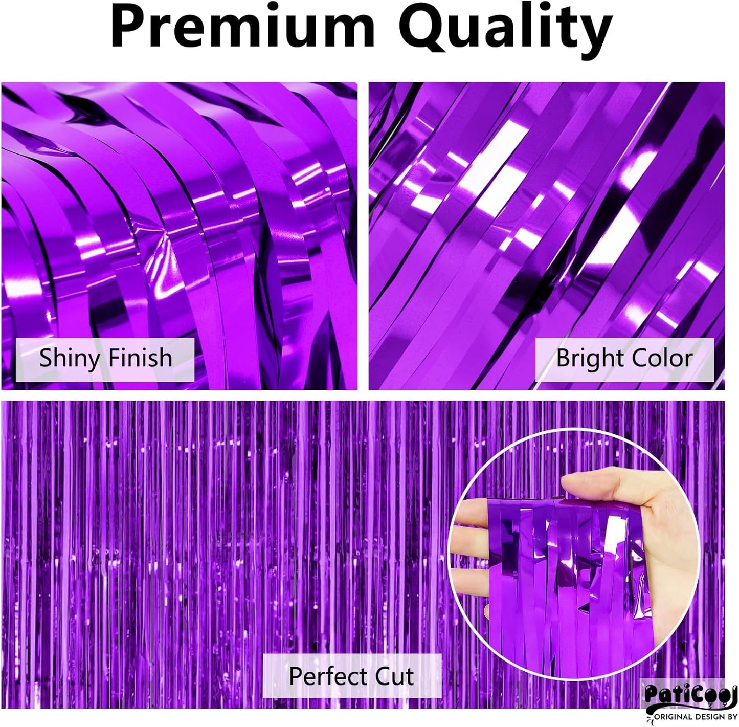 Purple Streamers Party Decorations - Thicken 4 Pack 3.2 x 8.2 FT - Purple Tinsel Foil Fringe Curtains, Photo Booth Props Backdrops for Birthday, Halloween, Graduation Party Decorations