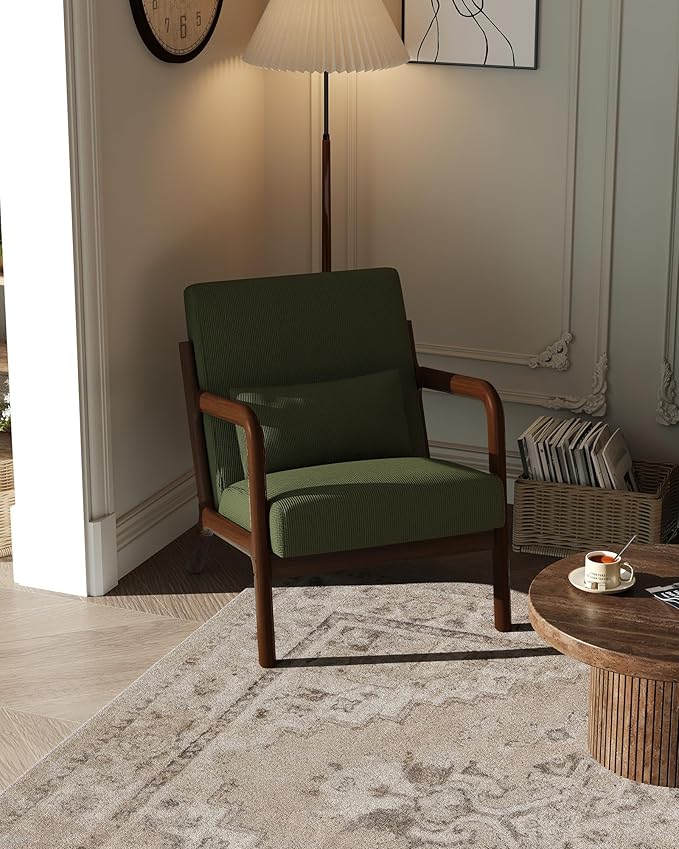 Garvee Mid-Century Modern Accent Chair, Fine Wale Corduroy Upholstery, Solid by Garvee
