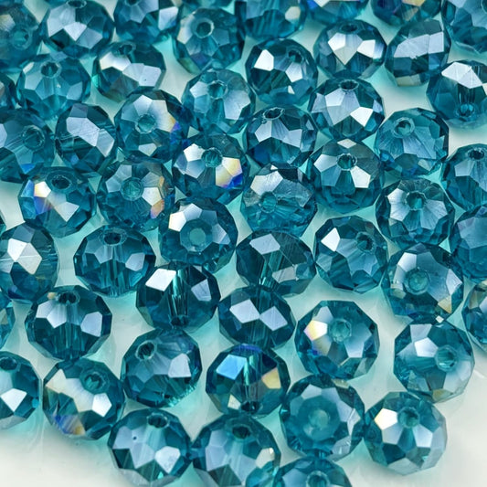 100pcs 8mm Crystal Glass Beads for Crafts Faceted Rondelle Glass Beads for Jewelry Making Crystal Spacer Beads for Necklaces Bracelets Earrings DIY Craft(Peacock Blue AB)