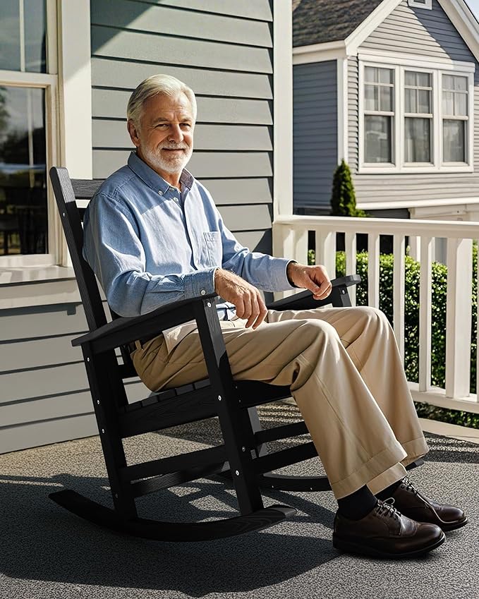 SERWALL Outdoor Rocking Chair Set of 2, HDPE Rocking Chair - Image 8