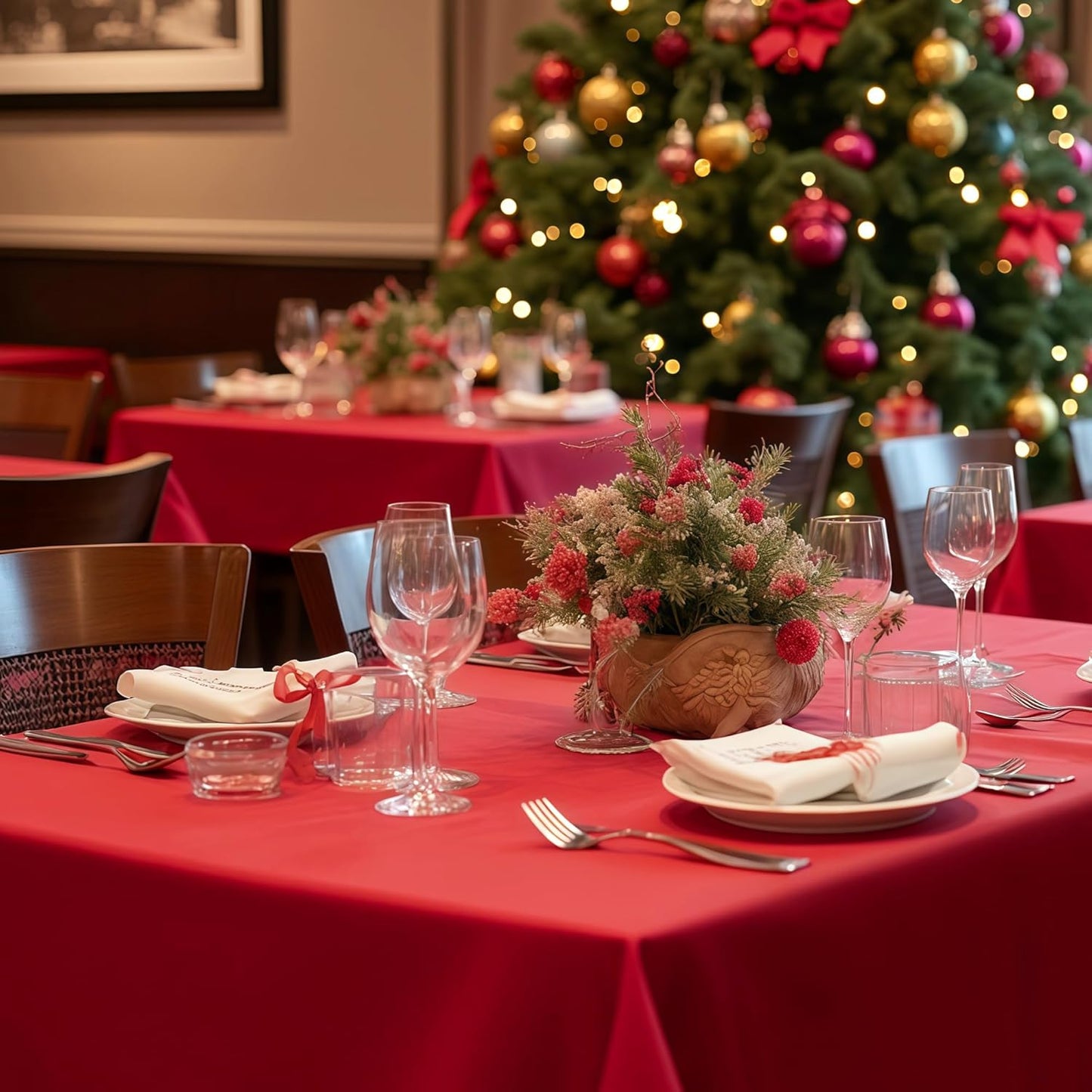 sancua Christmas Red Square Tablecloths 60x60 Inch, 2 Pack - Fabric Table Cloth for Square or Round Tables, Washable Polyester Table Cover for Dinner, Holiday Party, Decorative Display Tables