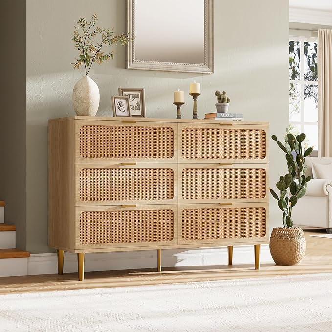 GarveeHome Rattan 6 Drawer Dresser - Image 3