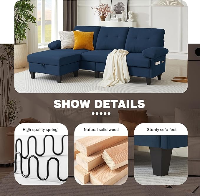 84" Convertible Sectional Sofa, Deep 3-Seat L Shaped Sectional Couch - Image 4