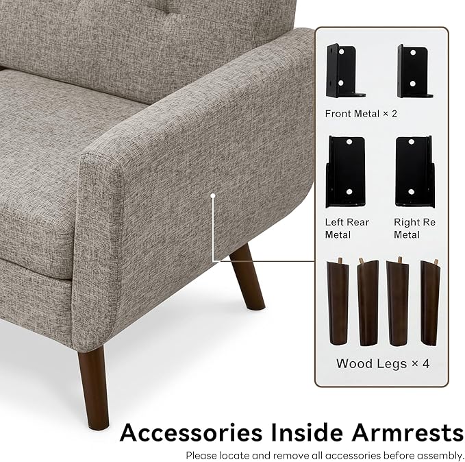 Tbfit 65" W Loveseat Sofa, Mid Century Modern Love Seat Couches - Image 9