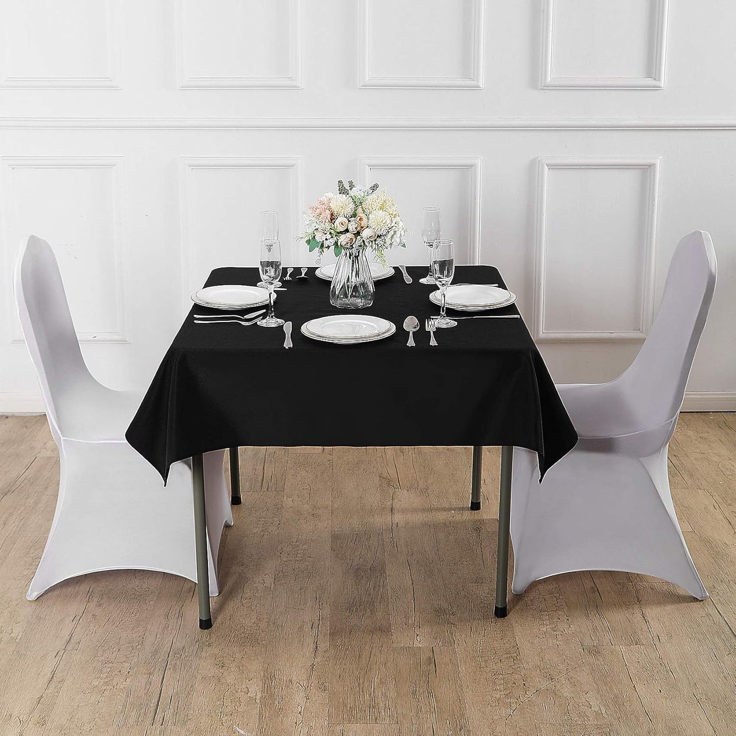 Cupuamon Square Tablecloth 52x52 inch Washable Polyester Fabric Table Cloth for Wedding Party Dining Banquet Decoration（52x52,Black）