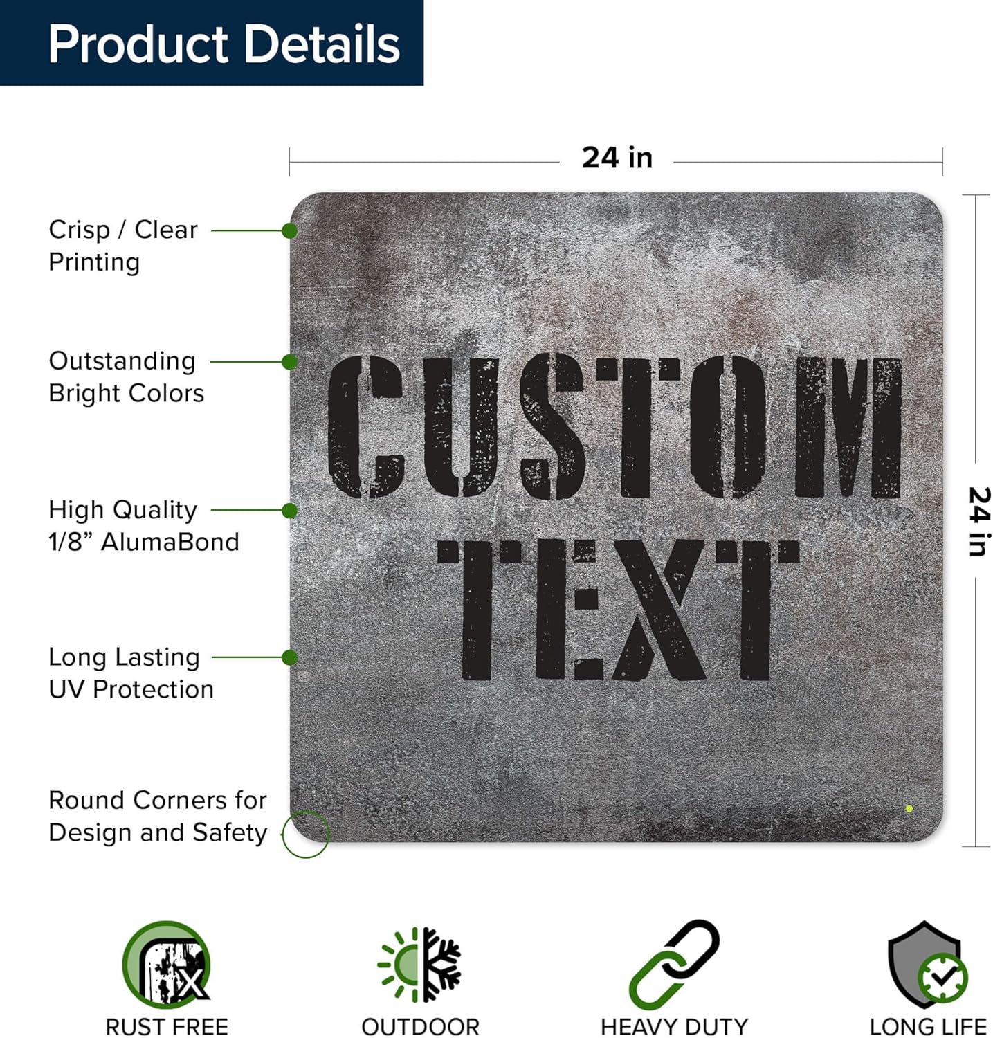 Custom Sign, Custom Street Sign, 11 Font Colors, 13 Font Styles, 4 Hole Options, 22 Sizes, 24x24 Inches, Rust Free DiBound, Fade Resistant, Made in USA by My Sign Center (Grunge Metal)