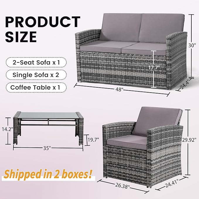 KROFEM 4-Piece Patio Furniture Set, Wicker Outdoor Rattan Sectional Sofa - Image 6