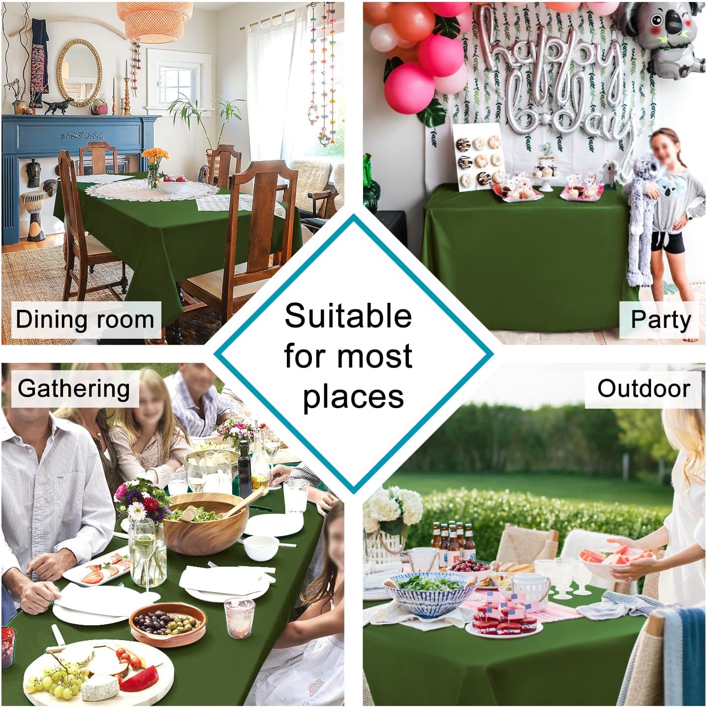Hiasan Olive Green Tablecloth for Rectangle Tables - Waterproof and Spillproof Washable Fabric Table Cloth for Dining Room Kitchen Party, 60 x 102 Inch