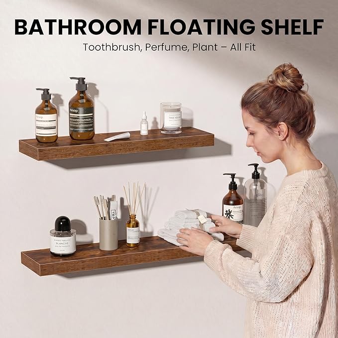 Fun Memories Floating Shelves for Wall, 9.3 Inch Set of 4 Rustic Wood Wall - Image 3
