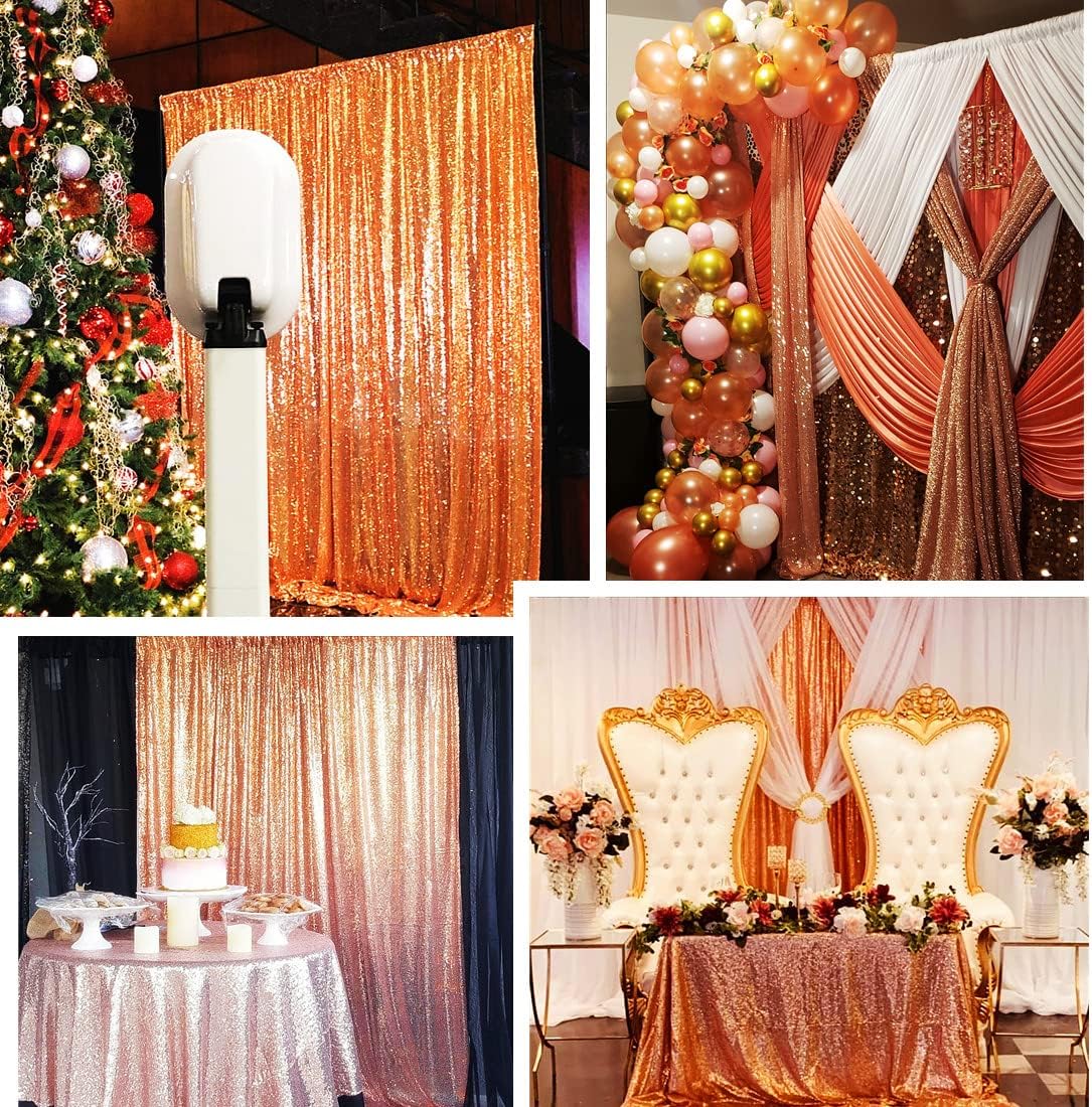Poise3EHome 8FT x 8FT Rose Gold Sequin Backdrop Curtain Photography for Party Decoration, Rose Gold