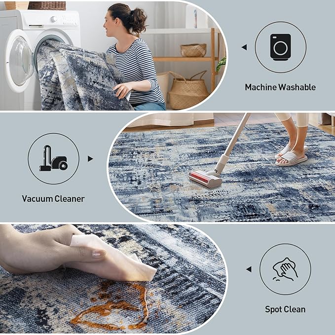 9x12 Area Rugs Washable Rug: Modern Abstract Living Room Rug Soft Anti-Skid - Image 4