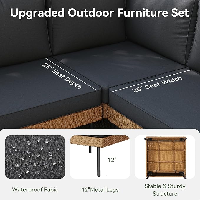 Aoxun 8 Piece Patio Furniture Set, 8 Seats Outdoor Sectional Sofas - Image 4