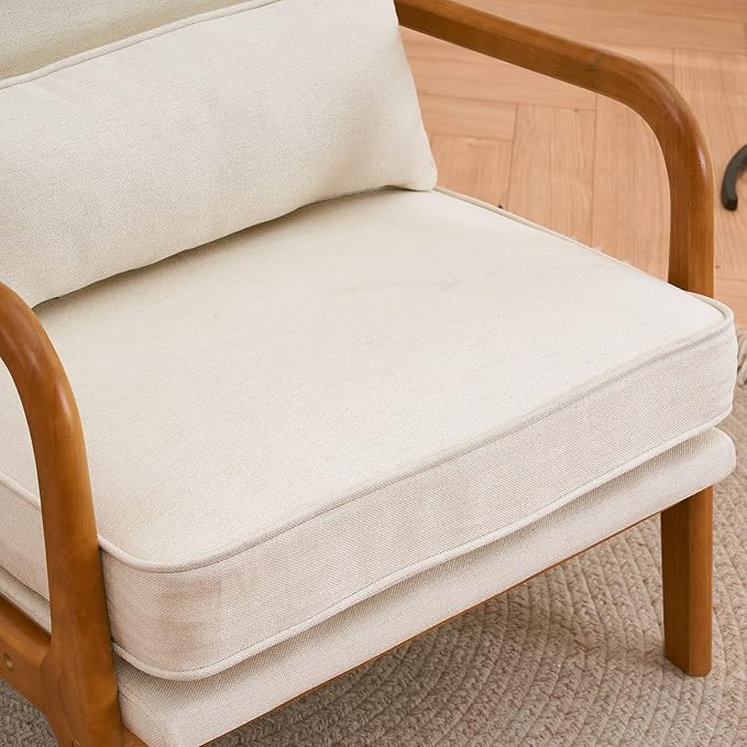 Bonnlo Fine Beige Accent Chairs Set of 2, Upholstered Mid Century Modern Lounge - Image 7