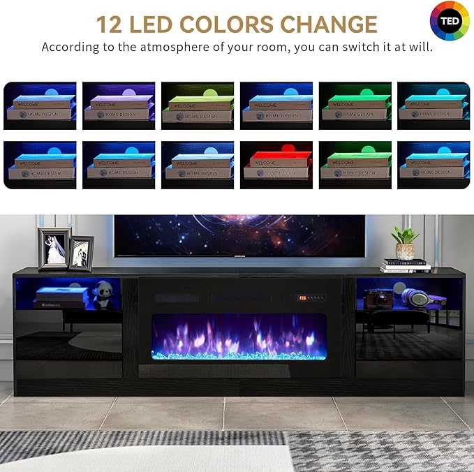 oneinmil 80” TV Stand with 36” Electric Fireplace, Large Modern Media - Image 3