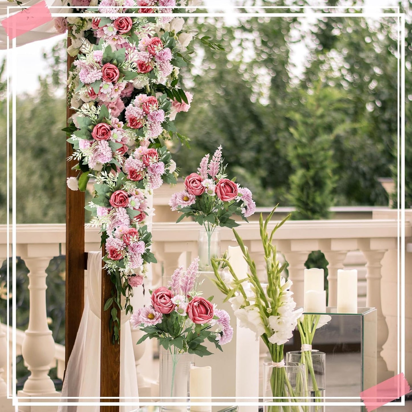 Zeyune 8 Pcs Wedding Silk Flowers Fake Silk Flowers Faux Bouquet Hydrangea Bouquets for Wedding Birthday Party Table Centerpieces Home Decoration (Bean Paste Pink,Rose)