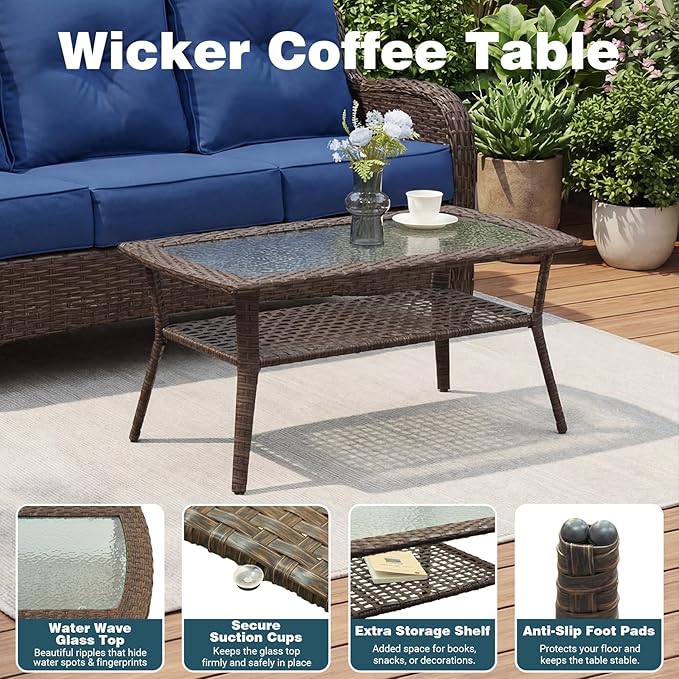 Patio Furniture Set, High Back Rattan Sofa, Weather Resistant Olefin Fabric - Image 5