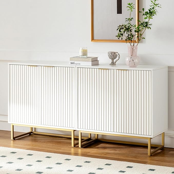 EYYTHUNG Fluted Cabinet with Storage Set of 2, Sideboard Buffet Cabinet with - Image 7