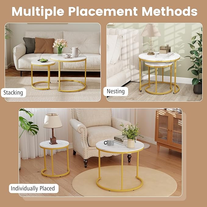 Giantex Nesting Coffee Table Set of 2, Round Stacking Side Tables - Image 5
