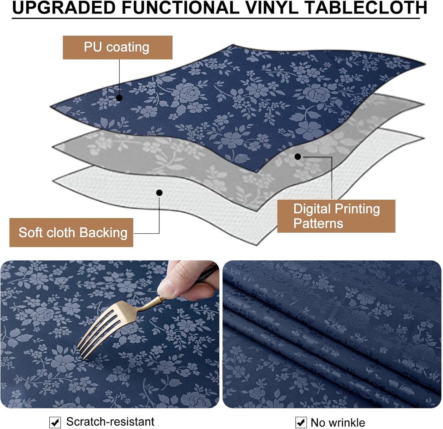 Smiry Round Table Cloth, Waterproof Heavy Duty Vinyl Tablecloths, Wipeable Washable Table Cover for Kitchen and Dining Room (Navy Blue, 70" Round)