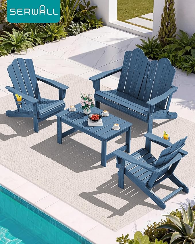 SERWALL 4 Pieces HDPE Patio Adirondack Chair Set, 2 Adirondack Chair - Image 5