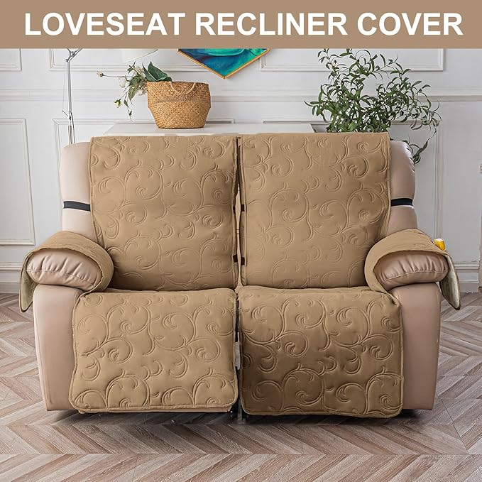 100% Waterproof Loveseat Recliner Cover, 4-Piece Split Reclining Couch Covers - Image 6