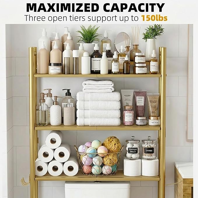 GloTika 3-Tier Over Toilet Storage - 150lb Total Capacity Metal Bathroom - Image 5