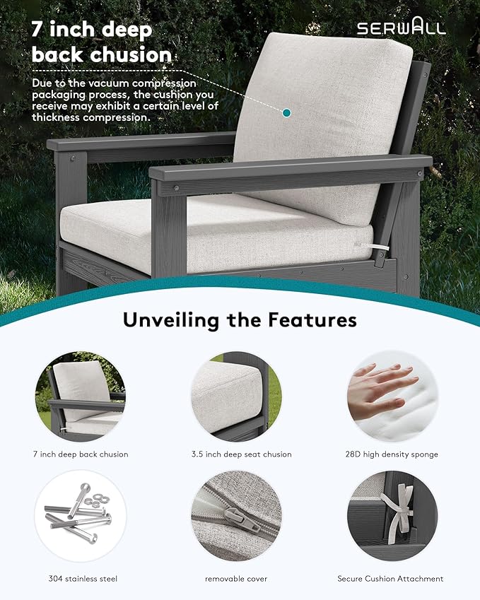 SERWALL HDPE Patio Conversation Set, 6-piece Sectional Outdoor Furniture Set - Image 4