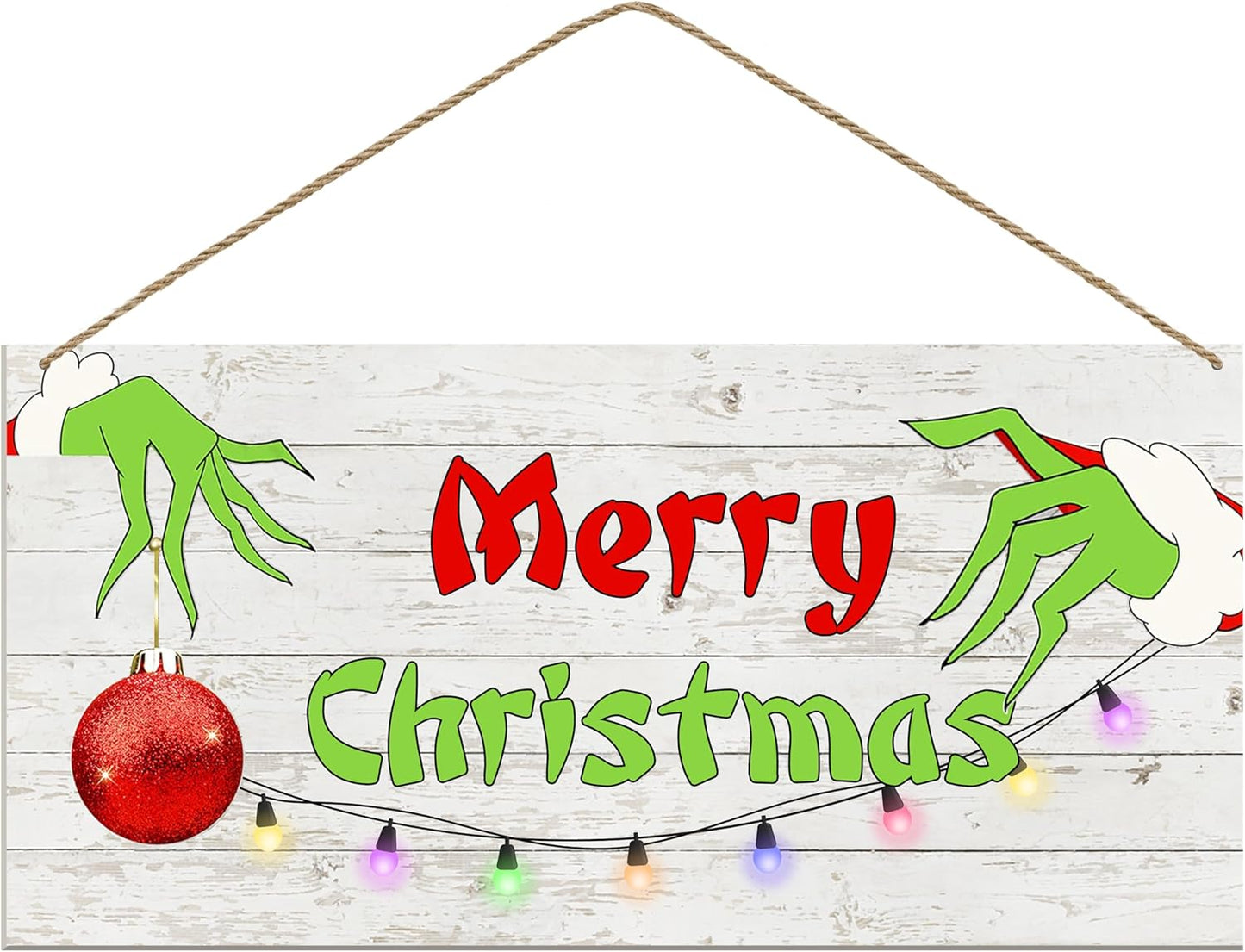 Merry Christmas Hanging Door Sign, Crazy Funny Green Festive Wooden Wall Welcome Decor Winter Farmhouse Style Outdoor Indoor Xmas Tree Ornaments for Home Office Holiday Party