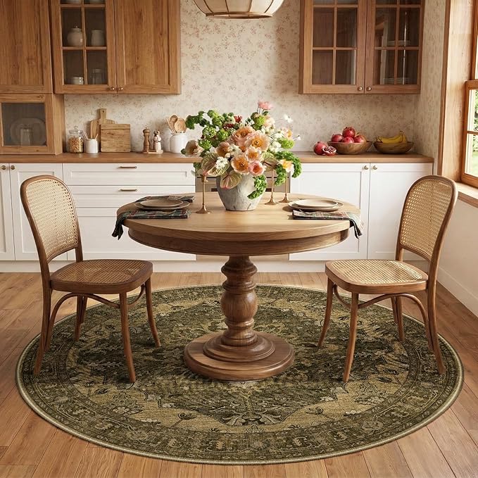 RELEANY Area Rugs Round 6ft Washable Non-Slip, Floral Vintage Distress Print - Image 2