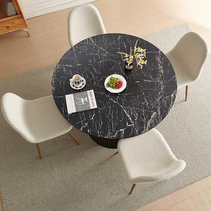 Dining Table Set for 4, Mid Century Modern 47 Inch Black Marble-Look Wooden - Image 6