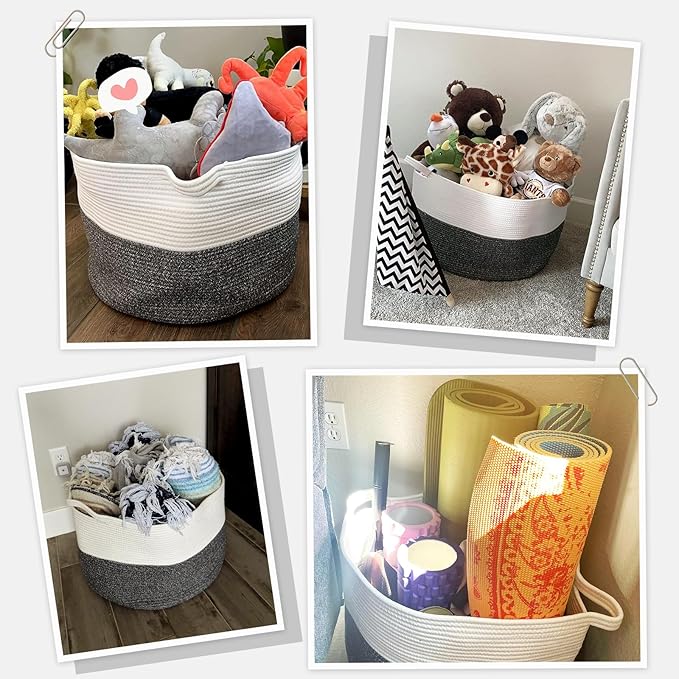 INDRESSME XXXLarge Cotton Rope Basket 21.7" x 21.7" x 13.8" Woven Baby Laundry - Image 4