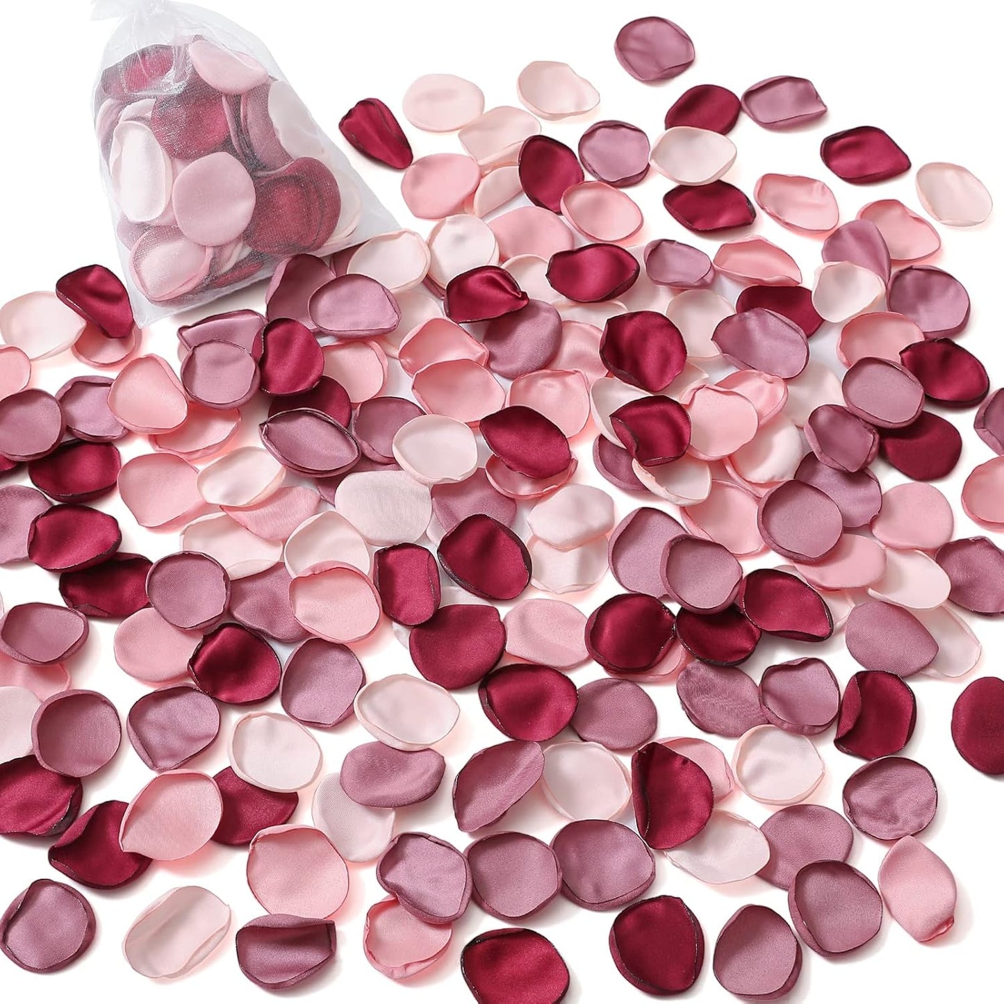 Serwalin 500pcs Silk Rose Petals Artificial Flowers Petals for Weddings Proposal Burgundy Pink Petals Fake Rose Petals for Wedding Flower Girl Basket Bridal Shower (4 Color Mixes)