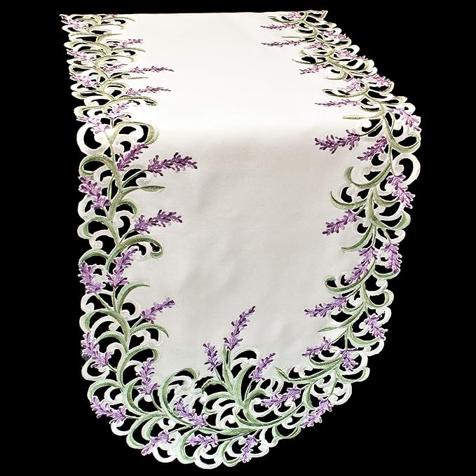 Embroidered Purple Embroidered Lavender Lilac Table Runner, Dresser Scarf - Image 5