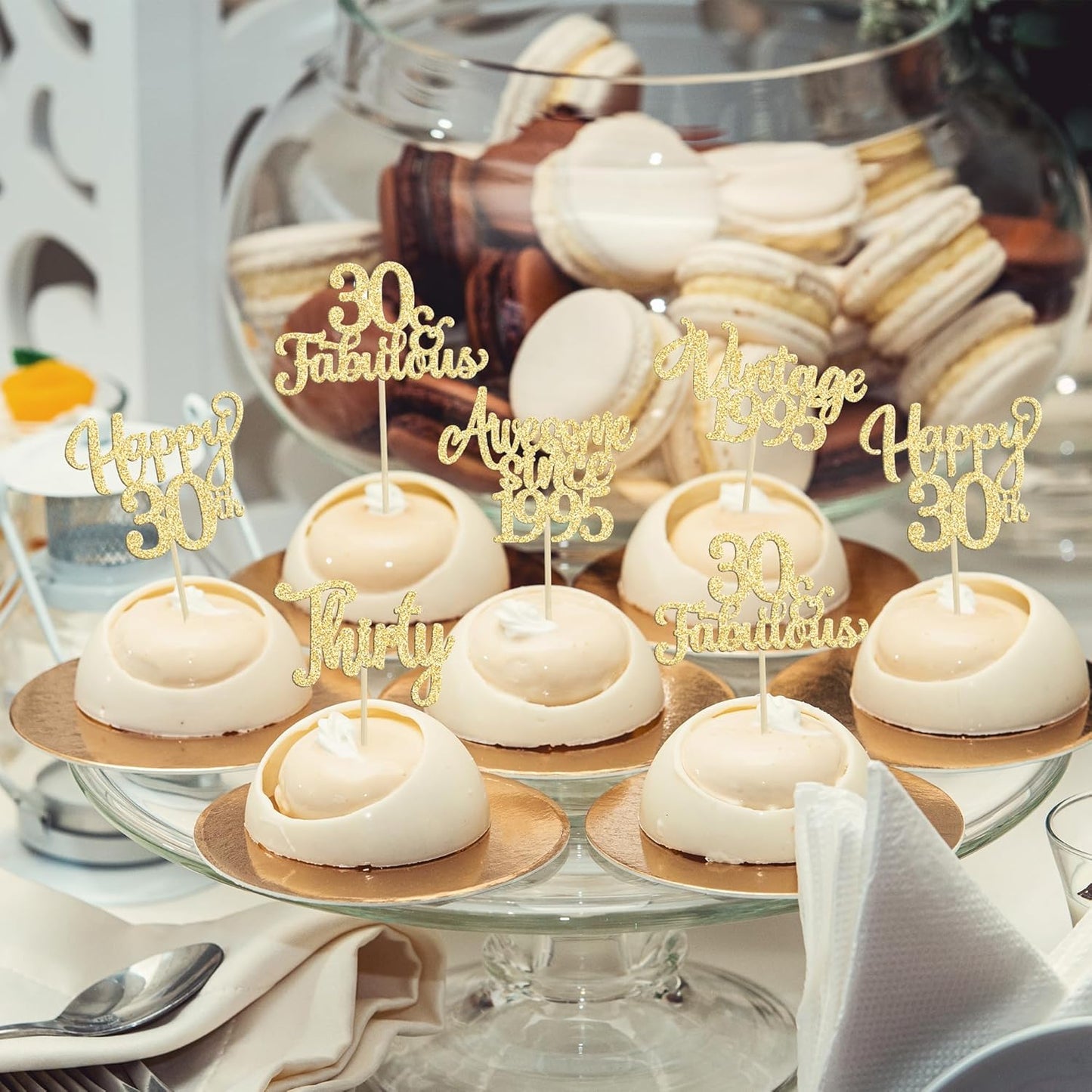 30Pcs Vintage 1995 Cupcake Toppers Glitter Thirty Happy 30th Birthday 30 Fabulous Cupcake Picks Cheers to 30 Years for 30th Birthday Wedding Anniversary Party Cake Decorations Supplies Gold