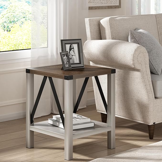 Treocho Farmhouse End Table Set of 2, Rustic Vintage Nightstand Side Table - Image 5