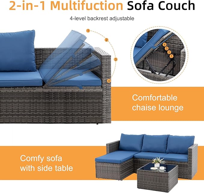 Shintenchi 4 Pieces Patio Furniture Sets, Outdoor Sofa Patio Sectional Sets All - Image 4