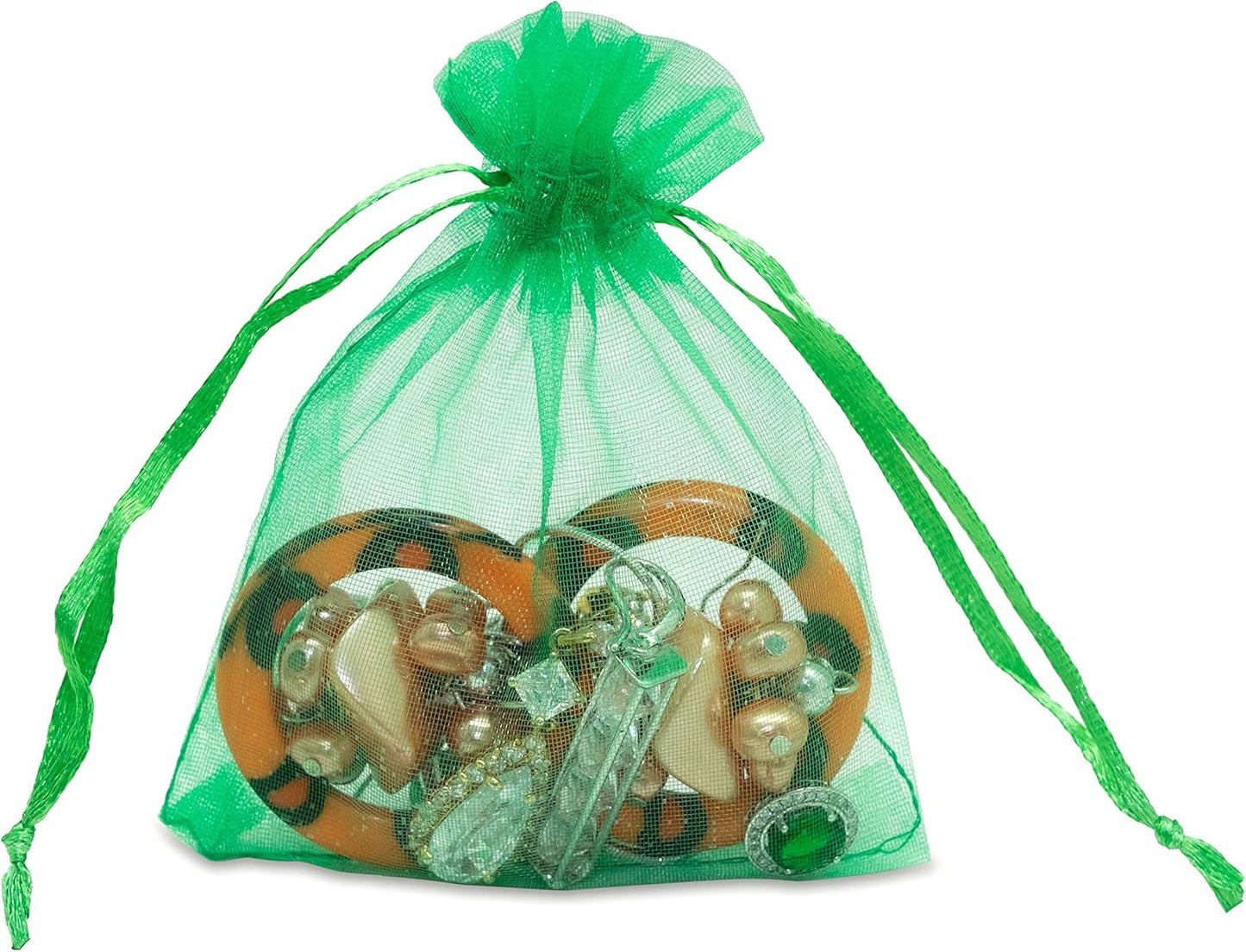 TheDisplayGuys 48-Pack 3x4 Light Green Sheer Organza Gift Bags with Drawstring, Jewelry Candy Treat Wedding Party Favors Mesh Pouch