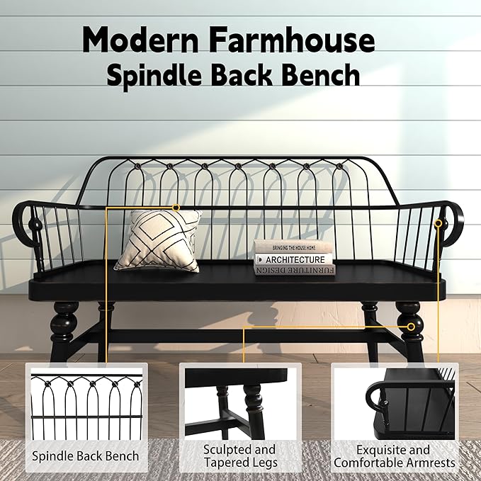 DIBRATY Entryway Bench, Spindle Back Wooden Dinning Bench, Farmhouse Foyer Bench - Image 6
