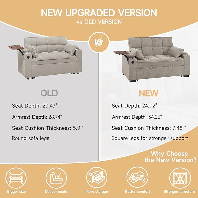 Auvsoce 65'' Chaise Lounge Chair Indoor, 3-in-1 Convertible Sofa Bed - Image 6