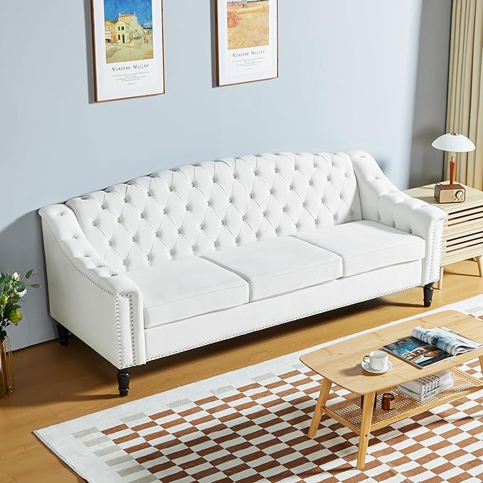 LEVNARY Mid-Century Modern Velvet Sofa, Chesterfield Couch Sleeper Settee - Image 7