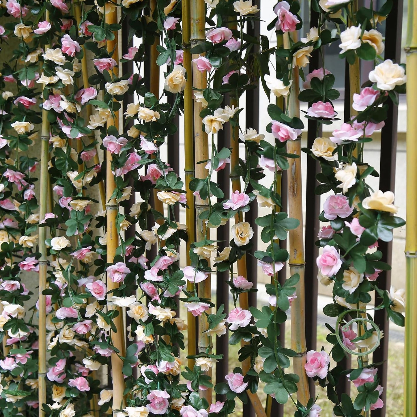 12 PCS 98.4 FT Artificial Flower Garland Rose Garland for Wedding Room Decor（12,Champagne）