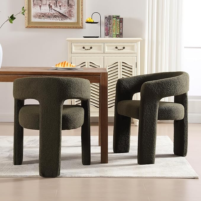 Modern Sherpa Barrel Dining Chair Upholstered Faux Fur Dining Room Chair - Image 7
