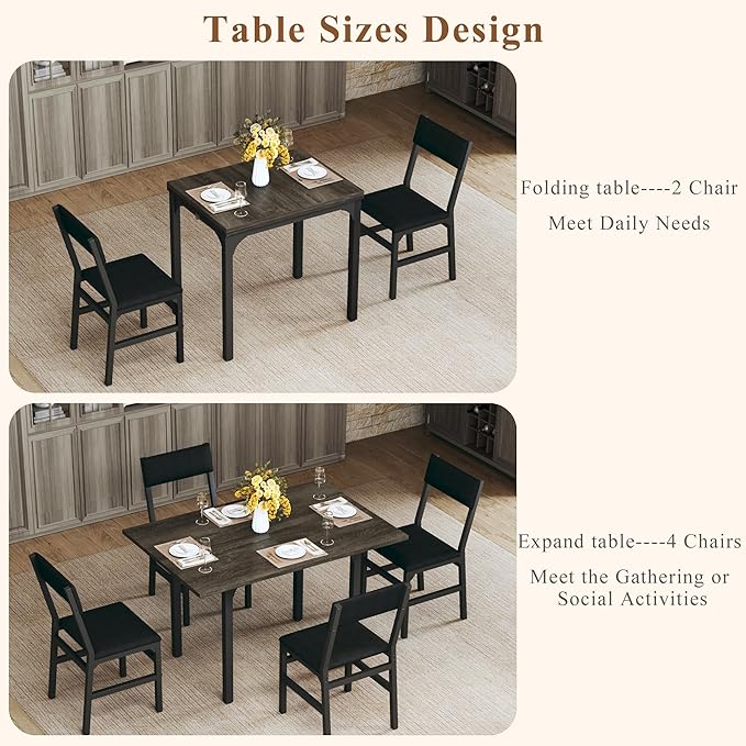 HUAHUU Dining Table Set for 4, Extendable Kitchen Table Cushion Chairs Set of 4 - Image 4
