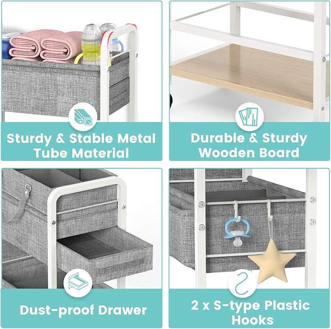 LIDTOP 2In1 Diaper Caddy & 4-Tier Rolling Diaper Cart, Diaper Caddy Organizer - Image 7
